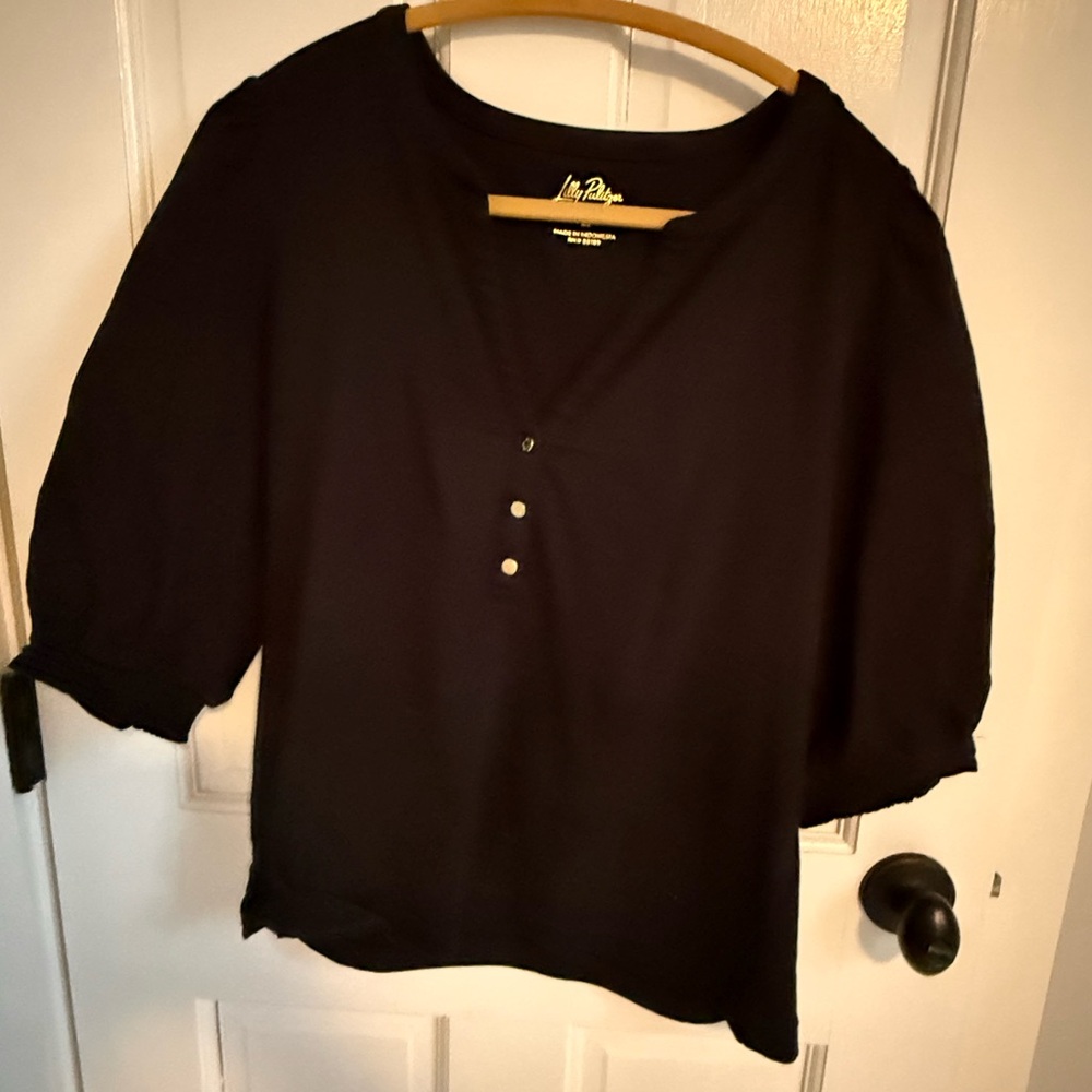 Lilly Pulitzer Ronson Split V Neck Elbow Puff Sleeve